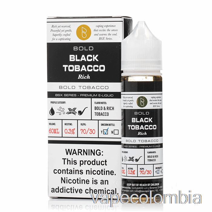 Vape Recargable Tabaco Negro - Serie Bsx - 60ml 3mg
